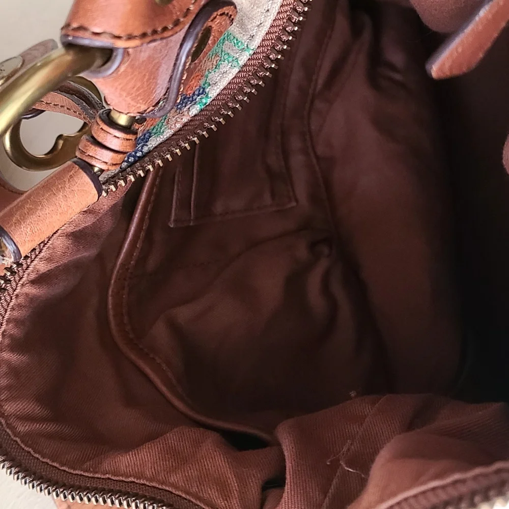 Fossil Brown and Cream Floral Hobo Bag